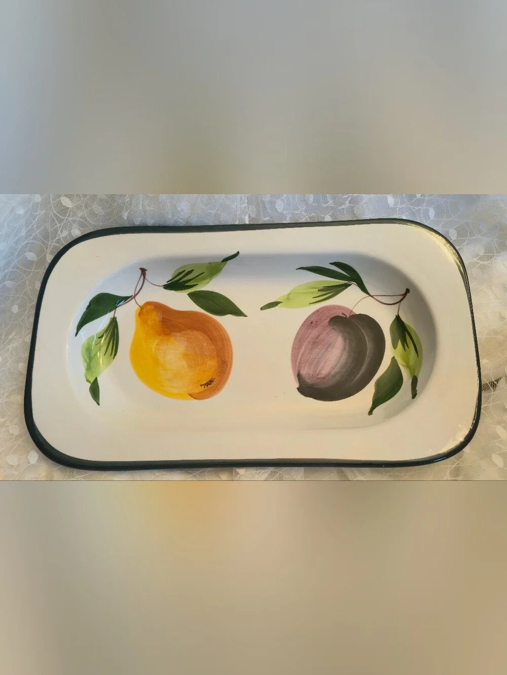Made in Italy Hand Painted Pear & Plum Rectangular Bowl / Platter